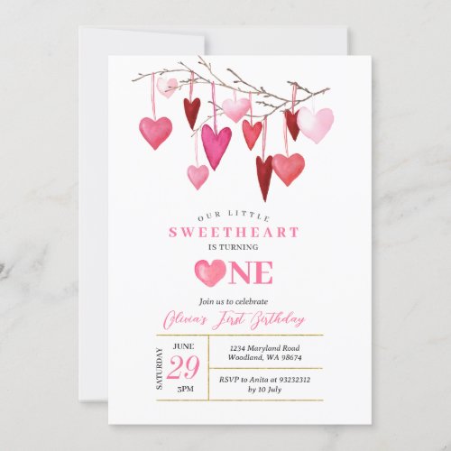 PINK Our Little Sweetheart Valentine Birthday  Invitation