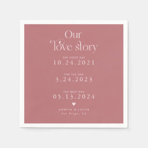 Pink Our Love Story Retro Wedding Napkin