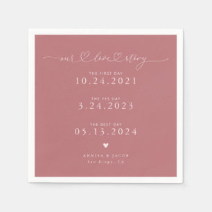 Pink Our Love Story Script Hearts Wedding Napkins