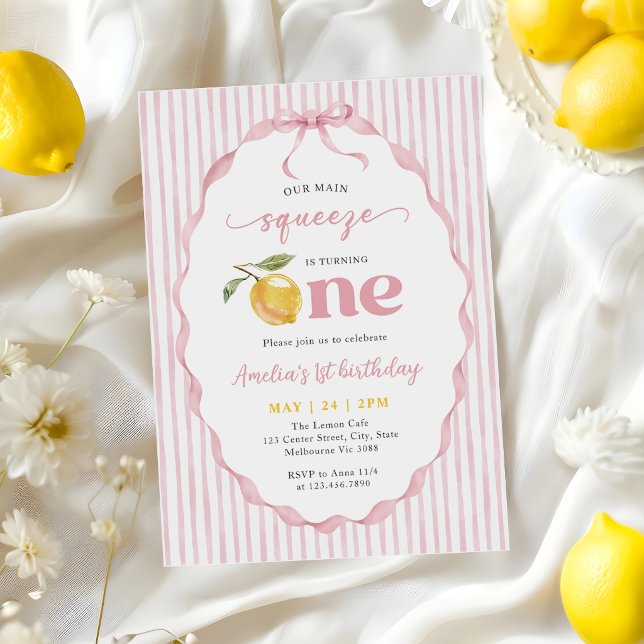 Pink Our main Squeeze Lemon 1st Birthday Invitation (Creator Uploaded)