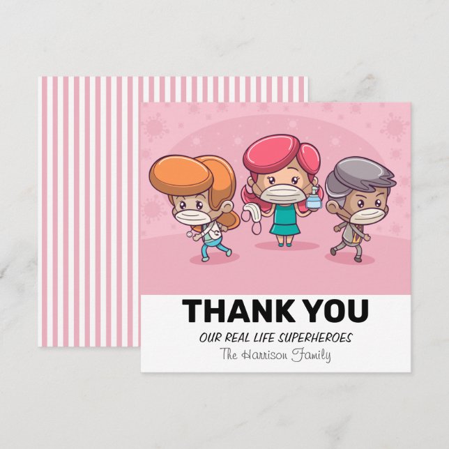 Pink Our Real Life Superheroes | Appreciation Thank You Card (Front/Back)