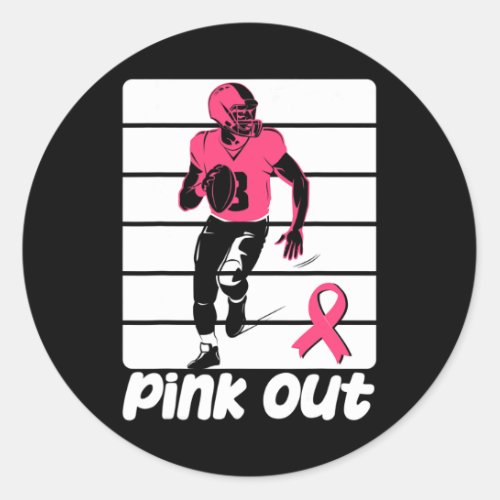 Pink Out Breast Cancer Awareness Survivor Football Classic Round Sticker