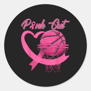 Pink Out Breast Cancer Pink Ribbon Heart & Bas Classic Round Sticker