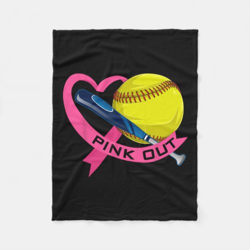 Pink Out Breast Cancer Pink Ribbon Heart With Soft Fleece Blanket