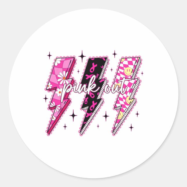 Pink Out Checkered Lightning Bolt Breast Cancer Aw Classic Round Sticker (Front)
