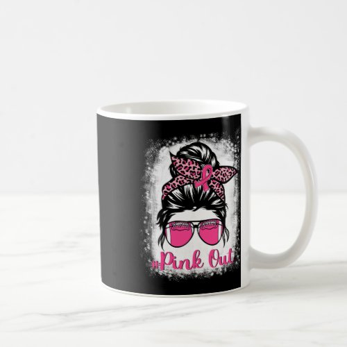 Pink Out Football Mom Messy Bun Pink Breast Cancer Coffee Mug