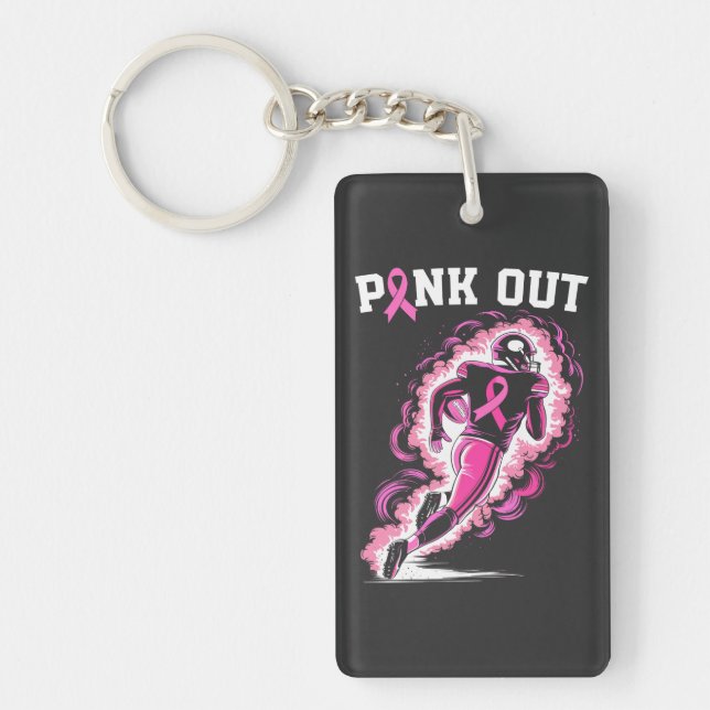 Pink Out Tackle Breast Cancer American Football Keychain (Front)