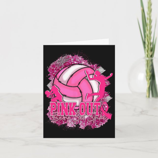 Pink Out Volleybyll Pink Ribbon Breast Cancer Awar Card (Front)