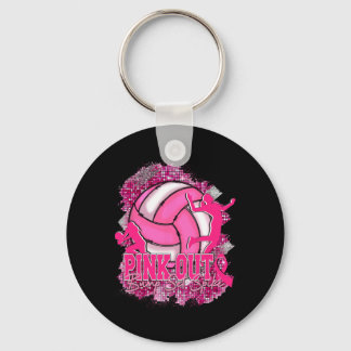 Pink Out Volleybyll Pink Ribbon Breast Cancer Awar Keychain