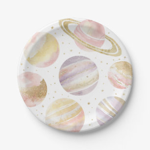 Pink Outer Space Birthday Party Paper Plates