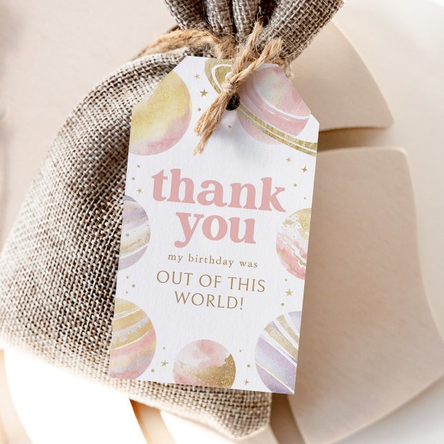 Pink Outer Space Girl Birthday Favor Tag (Creator Uploaded)