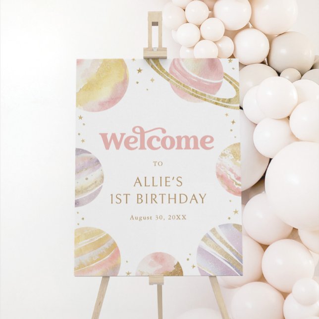 Pink Outer Space Girl Birthday Welcome Sign (Creator Uploaded)
