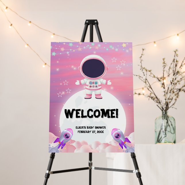 Pink Outer Space Little Explorer Baby Shower  Foam Board (In Situ (Stand))
