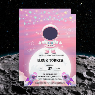 Pink Outer Space Little Explorer Baby Shower Invitation