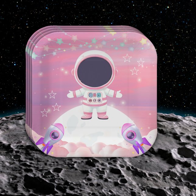 Pink Outer Space Little Explorer Baby Shower  Paper Plates (Creator Uploaded)