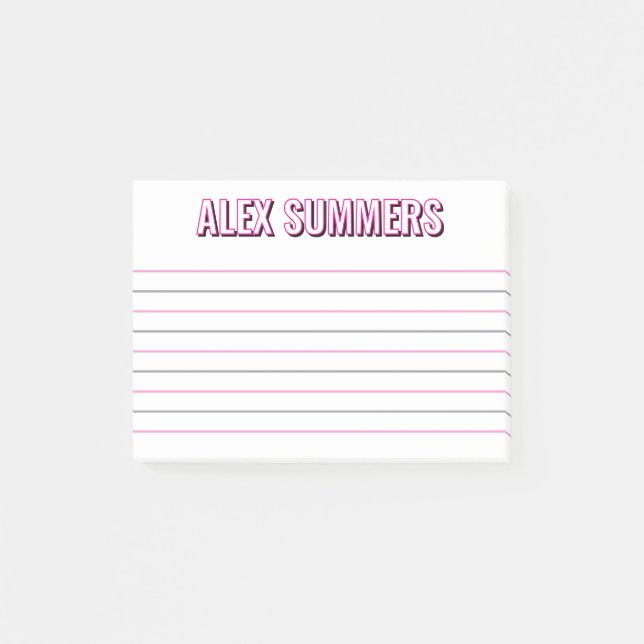 Pink Outline Black Shadow Block Letters Lined Post-it Notes (Front)