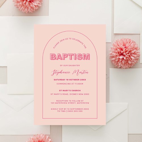 Pink Outline Bold Type Baptism Invitation