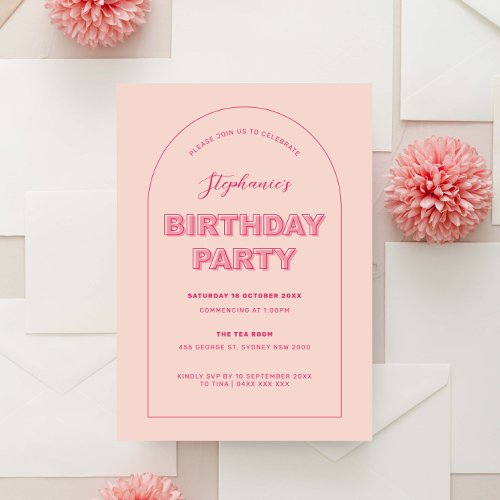 Pink Outline Bold Type Birthday Party Invitation