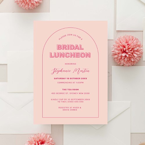 Pink Outline Bold Type Bridal Luncheon Invitation