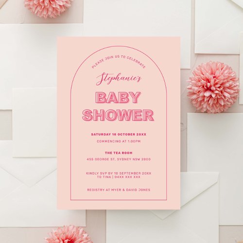 Pink Outline Bold Type Bridal Shower Invitation