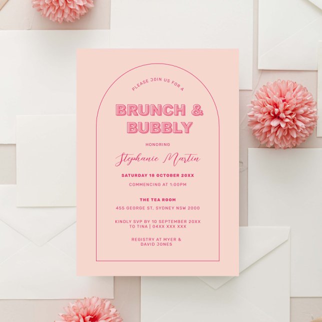 Pink Outline Bold Type Brunch & Bubbly Invitation (Creator Uploaded)