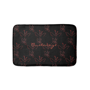 pink outline butterflies black bath mat