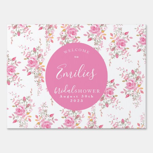 Pink Oval Flowers Bridal Shower Cart Outdoor Sign