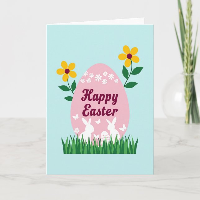 Pink Oval Happy Easter Card (Front)