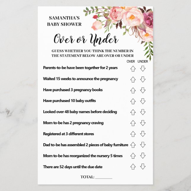 Pink Over or under baby shower bilingual game card Flyer (Front)