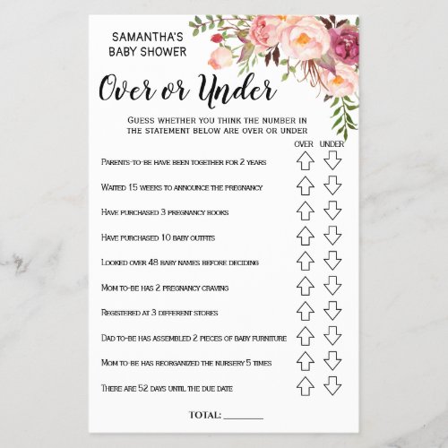 Pink Over or under baby shower bilingual game card Flyer