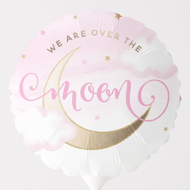 Pink Over the Moon Baby Shower Balloon (Front)