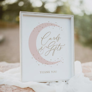 Pink Over the Moon Baby Shower Cards and Gifts Poster