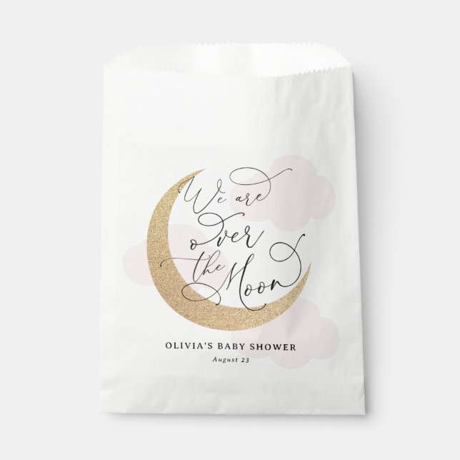 Pink Over the Moon Baby Shower Favor Bag (Front)