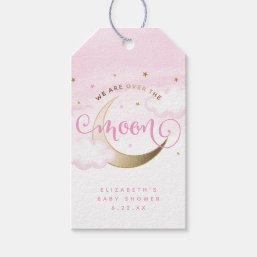 Pink Over the Moon Baby Shower Favor Tags