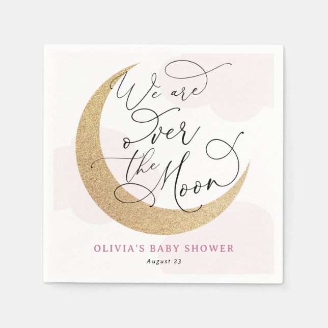 Pink Over the Moon Baby Shower Napkins (Front)