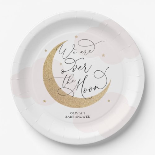 Pink Over the Moon Baby Shower Paper Plates