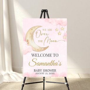 Pink Over the Moon Baby Shower Welcome Sign