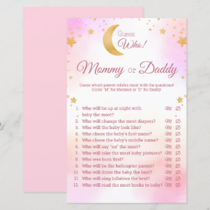 Pink Over the Moon Girl Baby Shower Guess Who Game