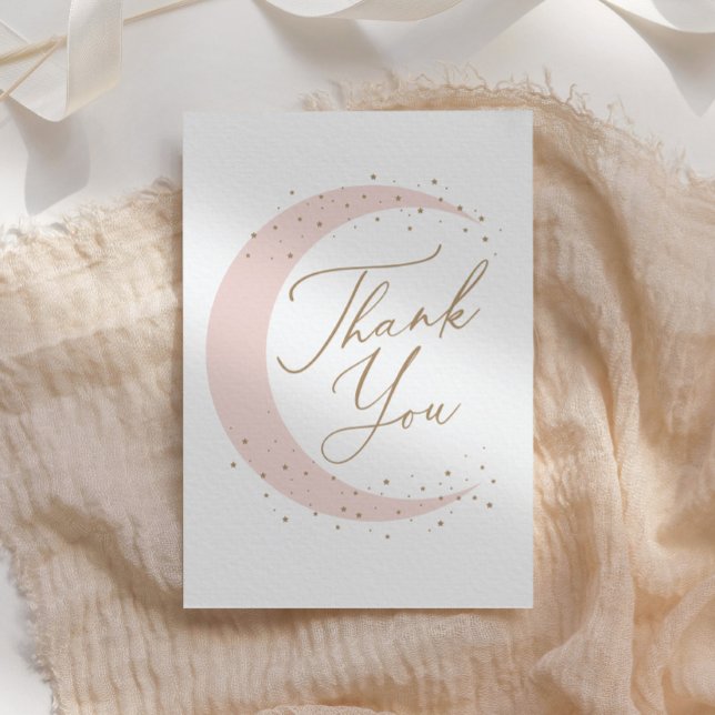 Pink Over the Moon Girl Baby Shower Thank You Card (Creator Uploaded)