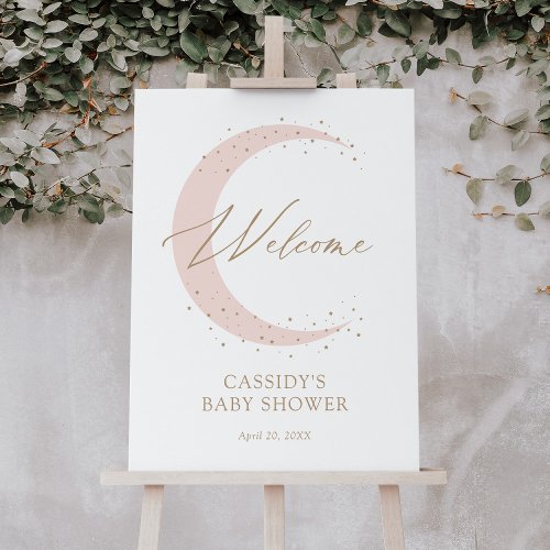 Pink Over the Moon Girl Baby Shower Welcome Sign