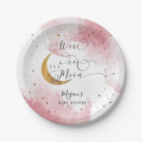 Pink Over the Moon Gold Stars Baby Shower