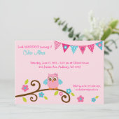 Pink Owl 1st Birthday Invitation (Standing Front)