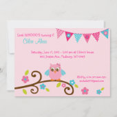 Pink Owl 1st Birthday Invitation (Front)