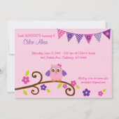 Pink Owl 1st Birthday Invitation (Front)