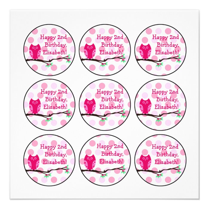 Pink Owl 2nd Birthday Cupcake Toppers Custom Announcement