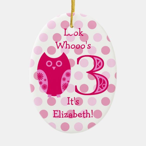 Pink Owl 3rd Birthday Photo Ornament