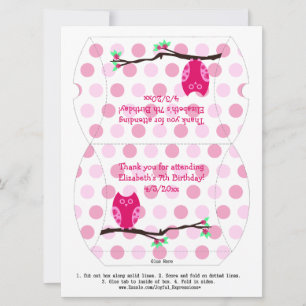 Pink Owl 7th Birthday Pillow Favor Box Invitation