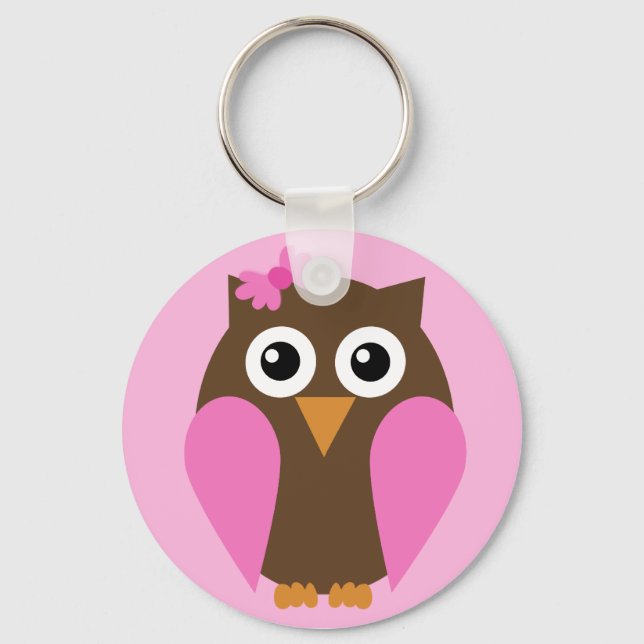 Pink Owl & A Bow Keychain (Front)