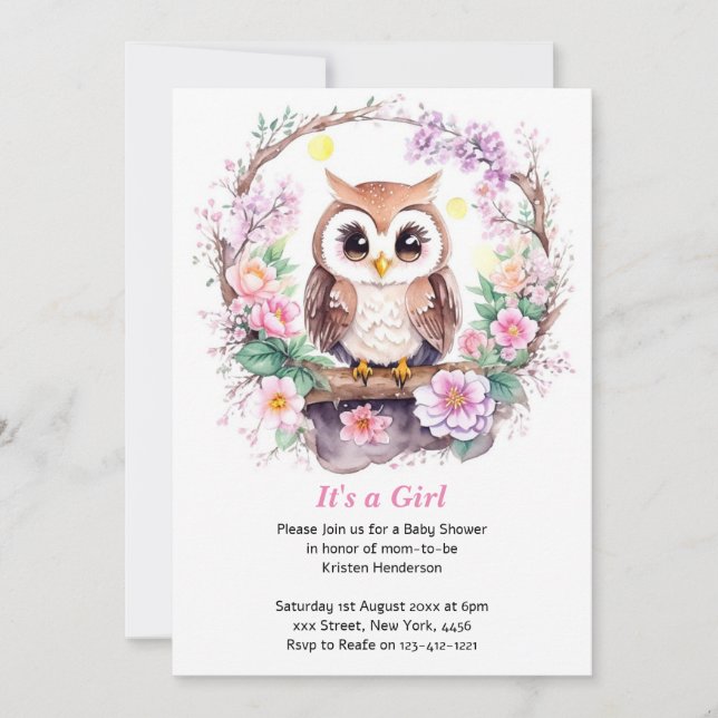 Pink Owl Adventure Baby Girl Shower Invitation (Front)