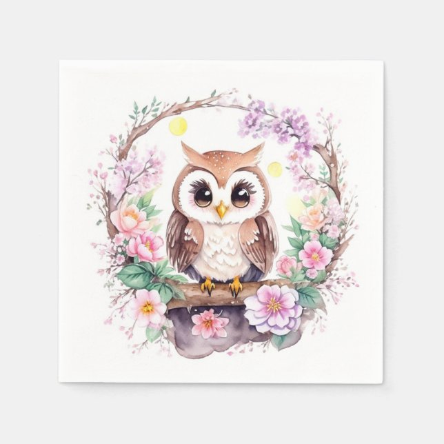 Pink Owl Adventure Baby Girl Shower Napkins (Front)